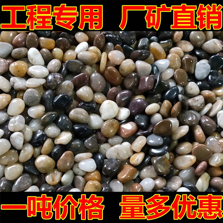 按吨天然雨花石鹅卵石抛光铺地铺路石头装饰园艺五彩色白黄红石子