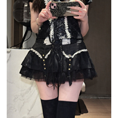 中古风闪闪暗黑哥特蕾丝花边短裙蓬蓬裙女纯欲辣妹装 岛 小雨