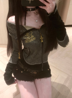 复古刺绣短款连帽外套女