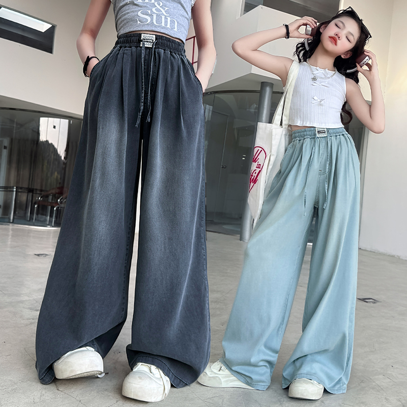 女童牛仔裤夏季2025新款儿童夏装宽松裤子大童夏天薄款直筒阔腿裤