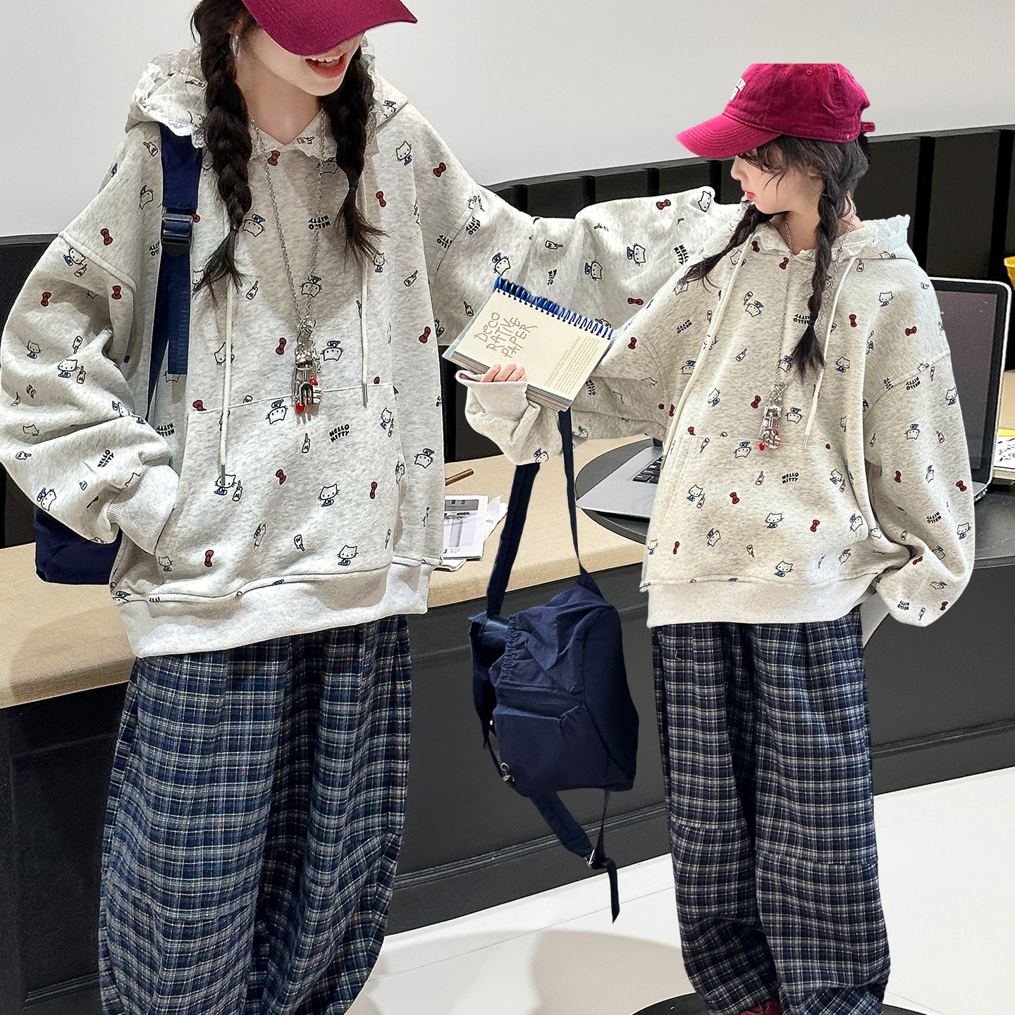 女童连帽卫衣春秋2026新款韩版洋气宽松休闲风中大童儿童上衣春装