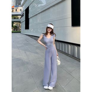 针织抽绳裤 U领背心 修身 把温柔穿成日常 夏装 套装 7812奶蓝日记