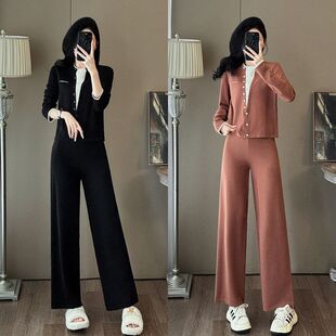 阔腿裤 7608韩系穿搭休闲套装 减龄显瘦假两件针织衫 新款 两件套 春季