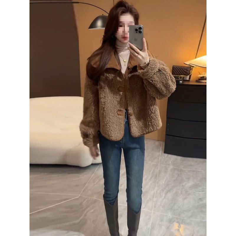 冬季加绒加厚羊羔毛外套2025新款