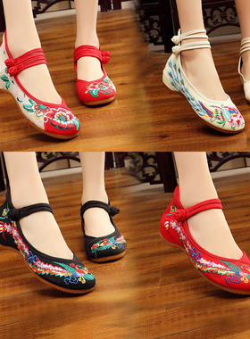 广场舞鞋女绣花鞋老北京布鞋软底舞蹈鞋夏季秧歌民族舞红色跳舞鞋