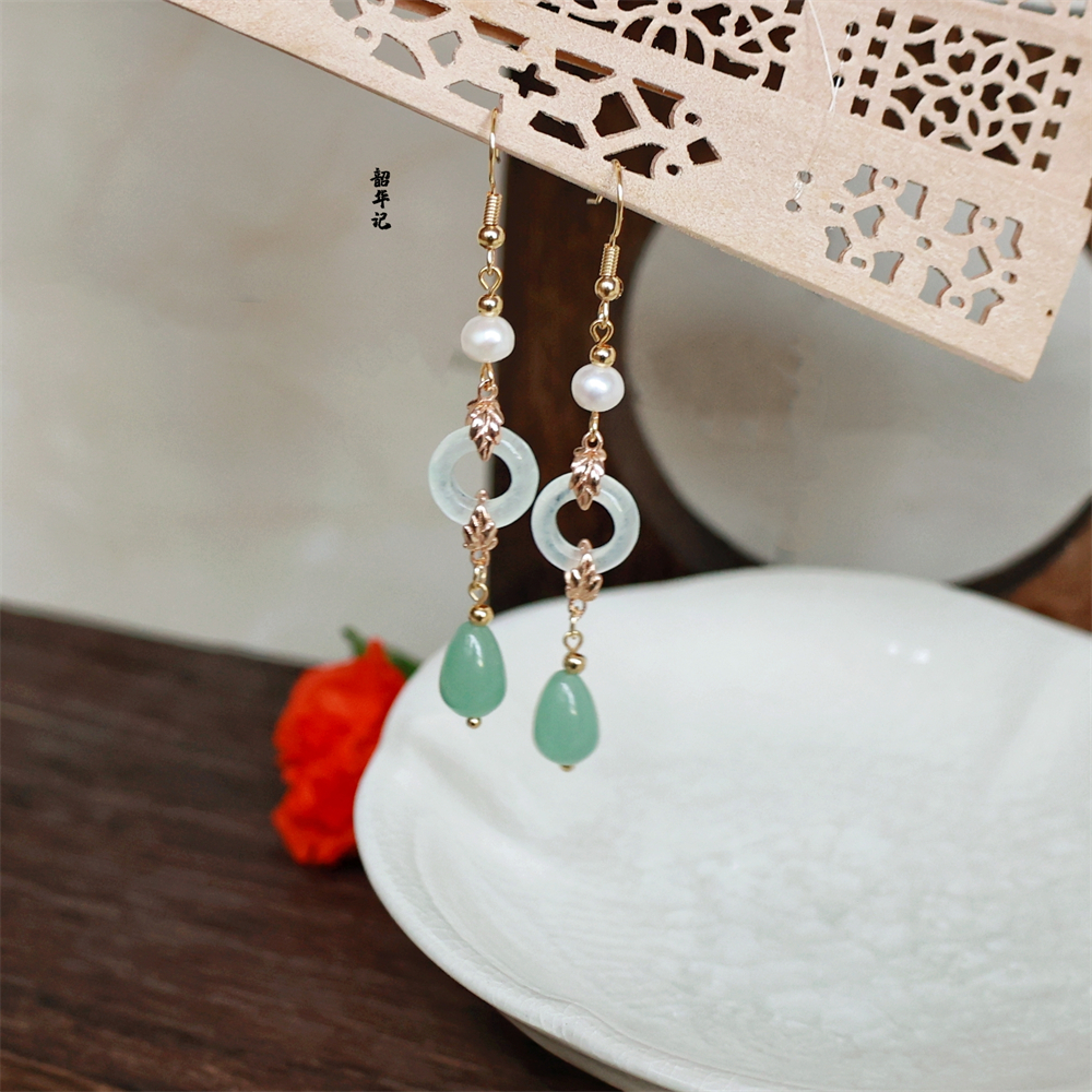 韶华记古风汉服玉石水滴温柔耳环