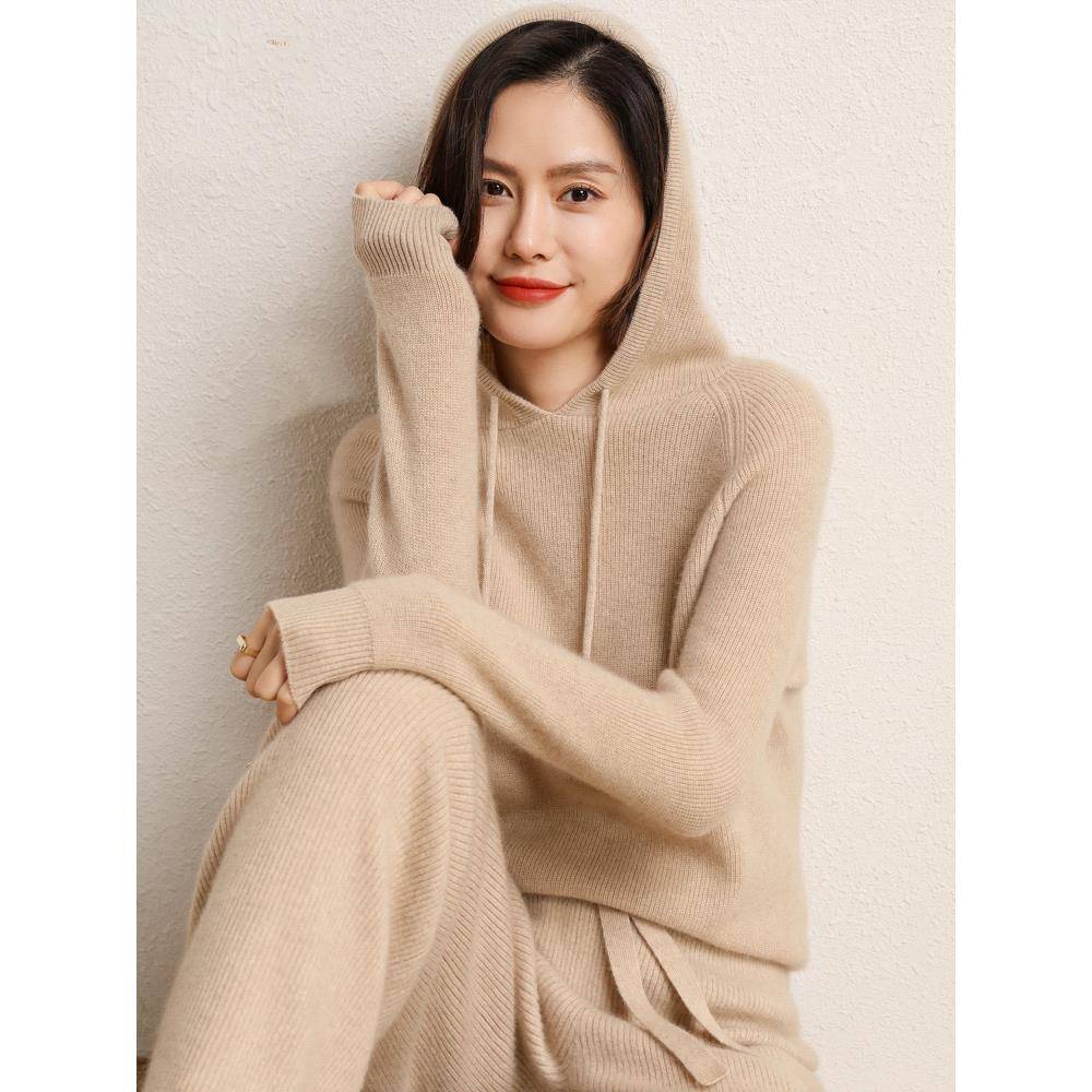 狠软糯！连帽女100%纯羊毛衫针织打底衫毛衣羊毛帽衫卫衣慵懒风25