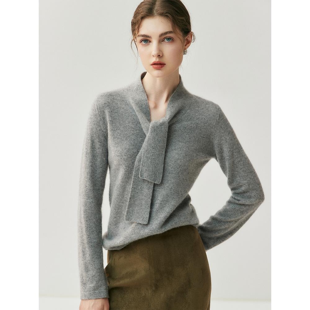 知性美！ 领带一体设计 baby小山羊绒衫女修身针织打底衫百搭毛衣