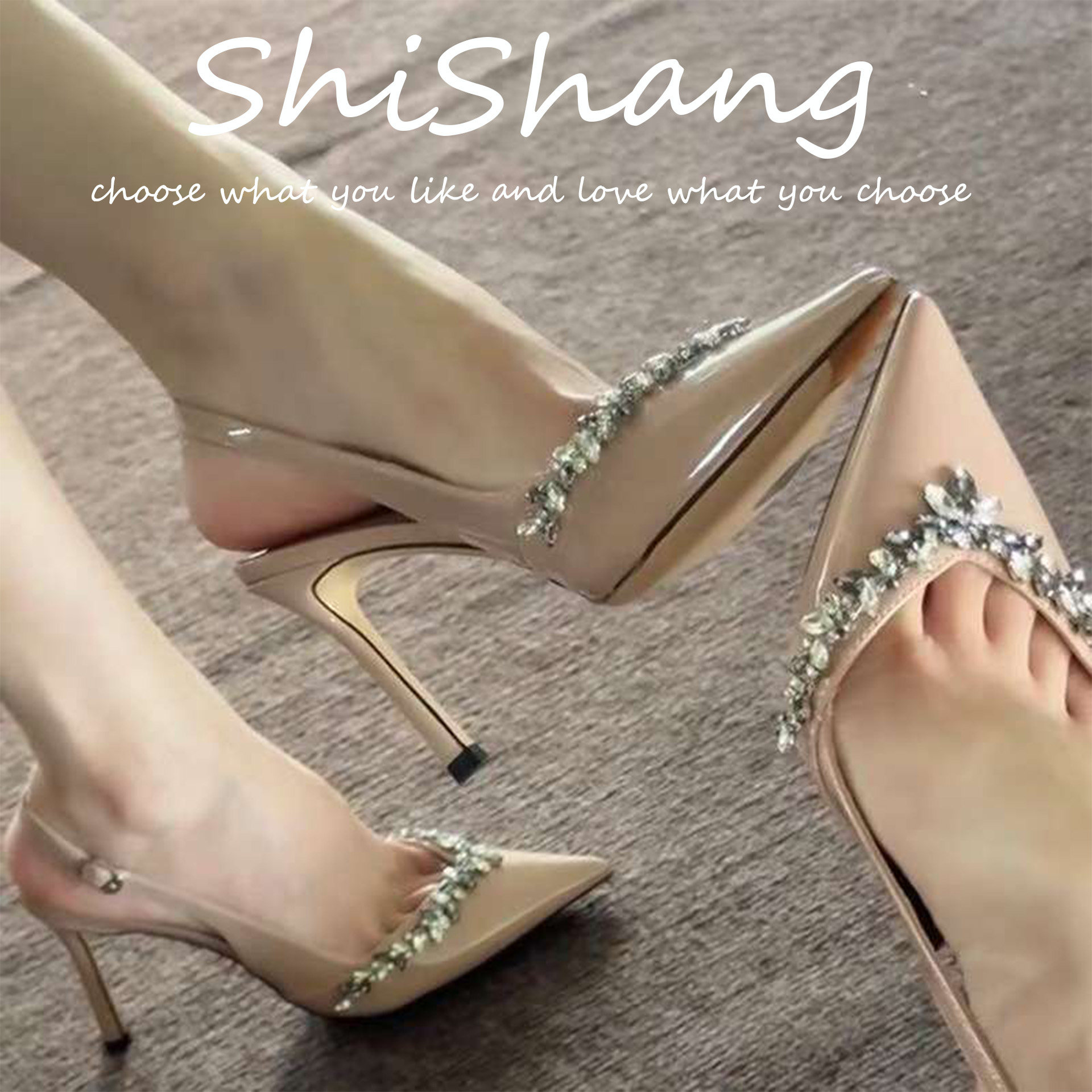 法式气质水钻一字带后空高跟鞋女2025新款配绝美裙子尖头细跟单鞋,女鞋,一字带凉鞋,淘宝优惠券,粉丝福利购,淘宝优惠卷