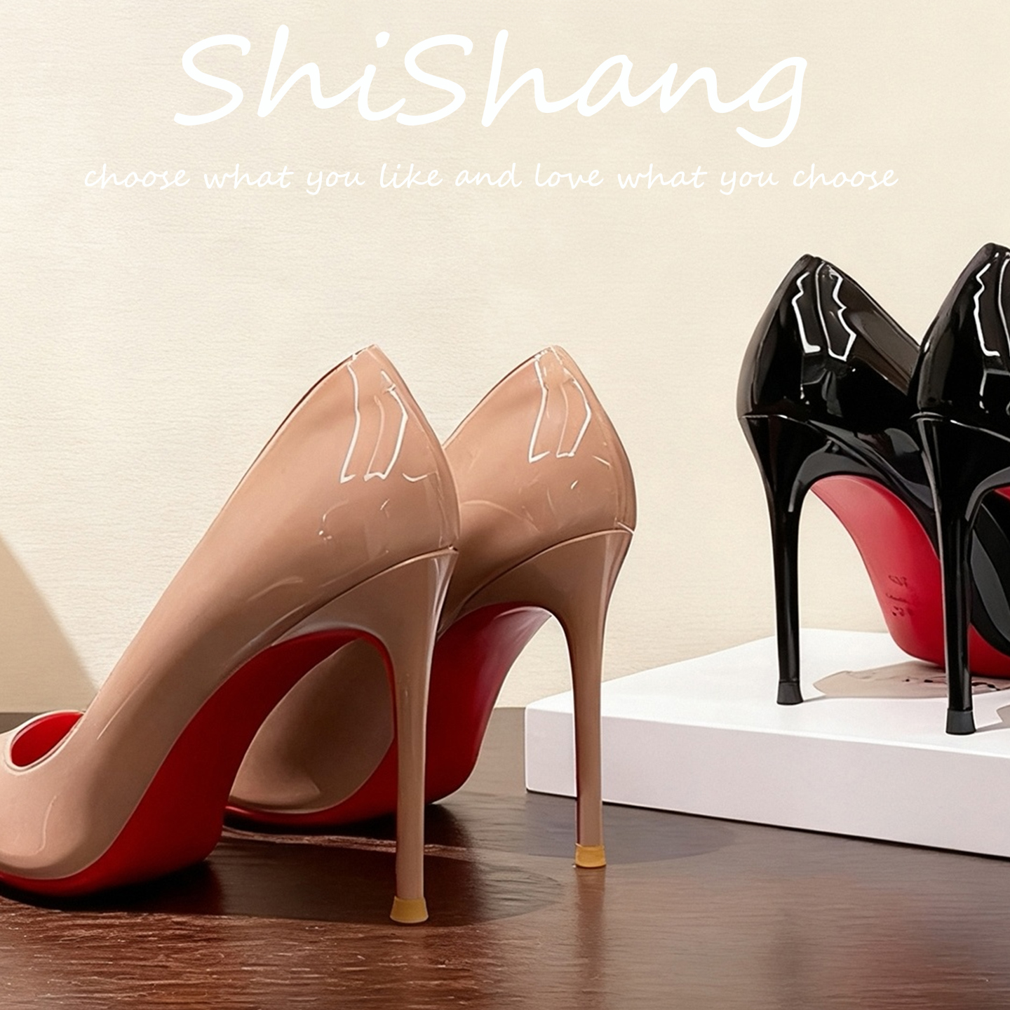 2025秋新款裸色红底高跟鞋女漆皮尖头浅口气质高级不累脚细跟单鞋