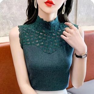 假领子女百搭假领秋冬配毛衣内搭高领蕾丝背心磨毛无袖 网纱打底衫