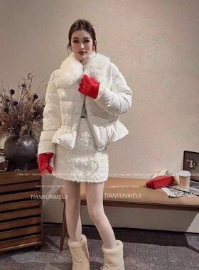 欧洲站2025冬季新款卷毛羊毛领短款醋酸丝绒鹅绒羽绒服外套51586