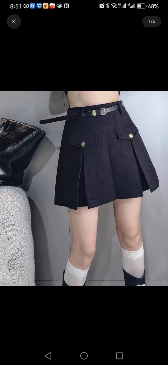 欧洲站2023J冬季新款时尚腰系带百褶半身西装短裙女潮265089