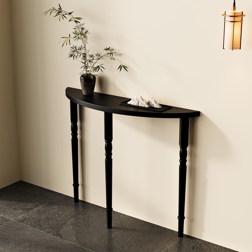 法式复古实木半圆玄关桌环保黑色