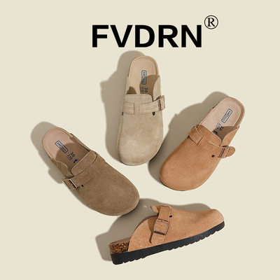 4CM 升级版 真软木底 厚底全牛皮复古勃肯鞋平底包头半拖鞋女