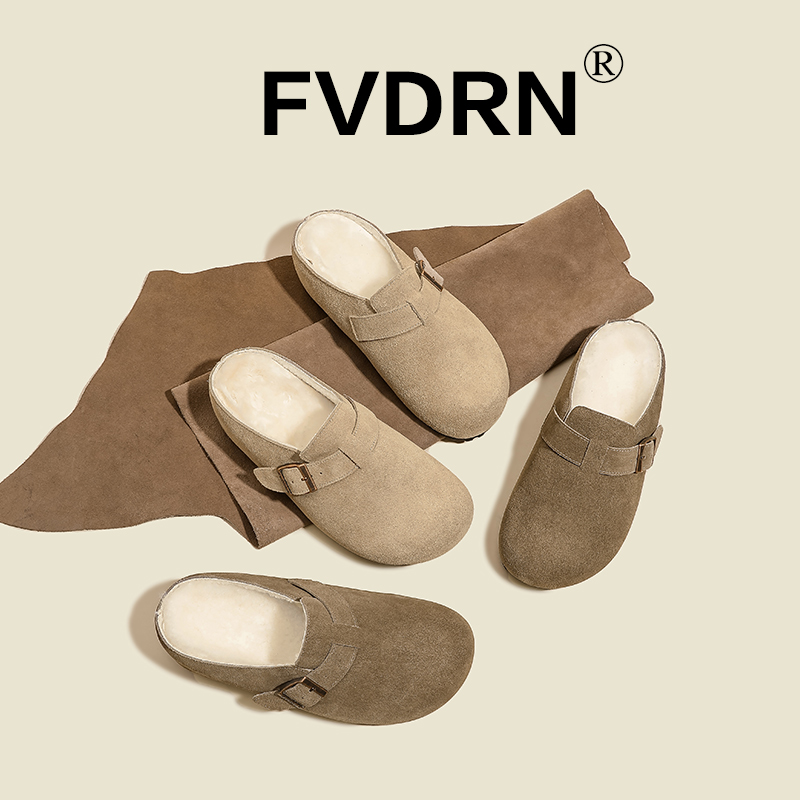 真羊毛版 复古厚底真皮秋冬保暖毛毛勃肯单鞋女包头半拖外穿