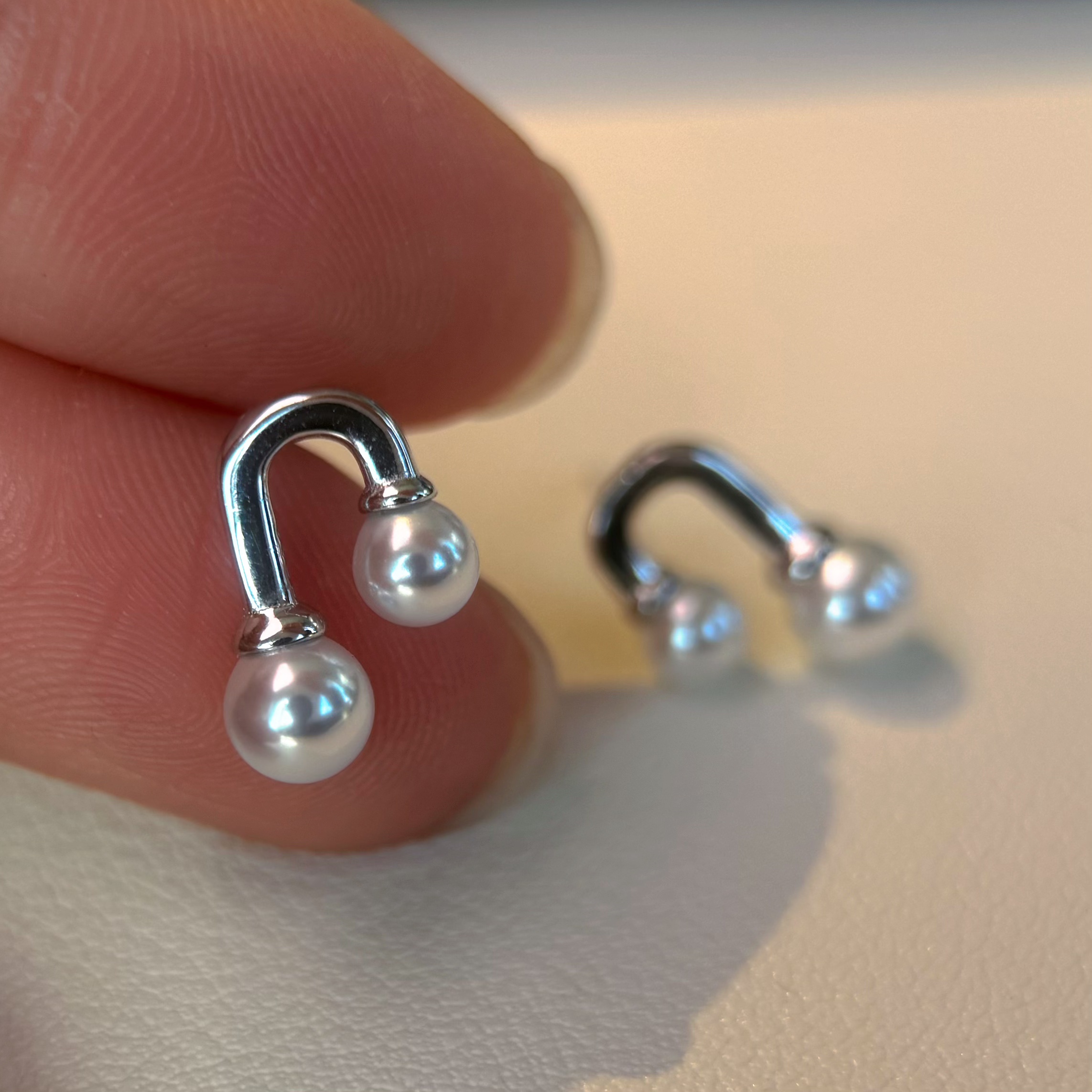 音符小灯泡天然珍珠耳钉