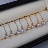 风在吹天然珍珠耳钉淡水akoya迷你baby彩珍珠正圆小灯泡耳环长款