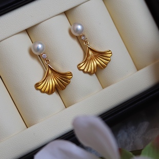 三生有杏天然淡水珠耳环浪漫人鱼尾小裙摆珍珠耳钉高级感简约法式