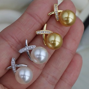 日本M家同款 仿海水珍珠天女金珠925银针X字母型清冷珍珠耳钉女