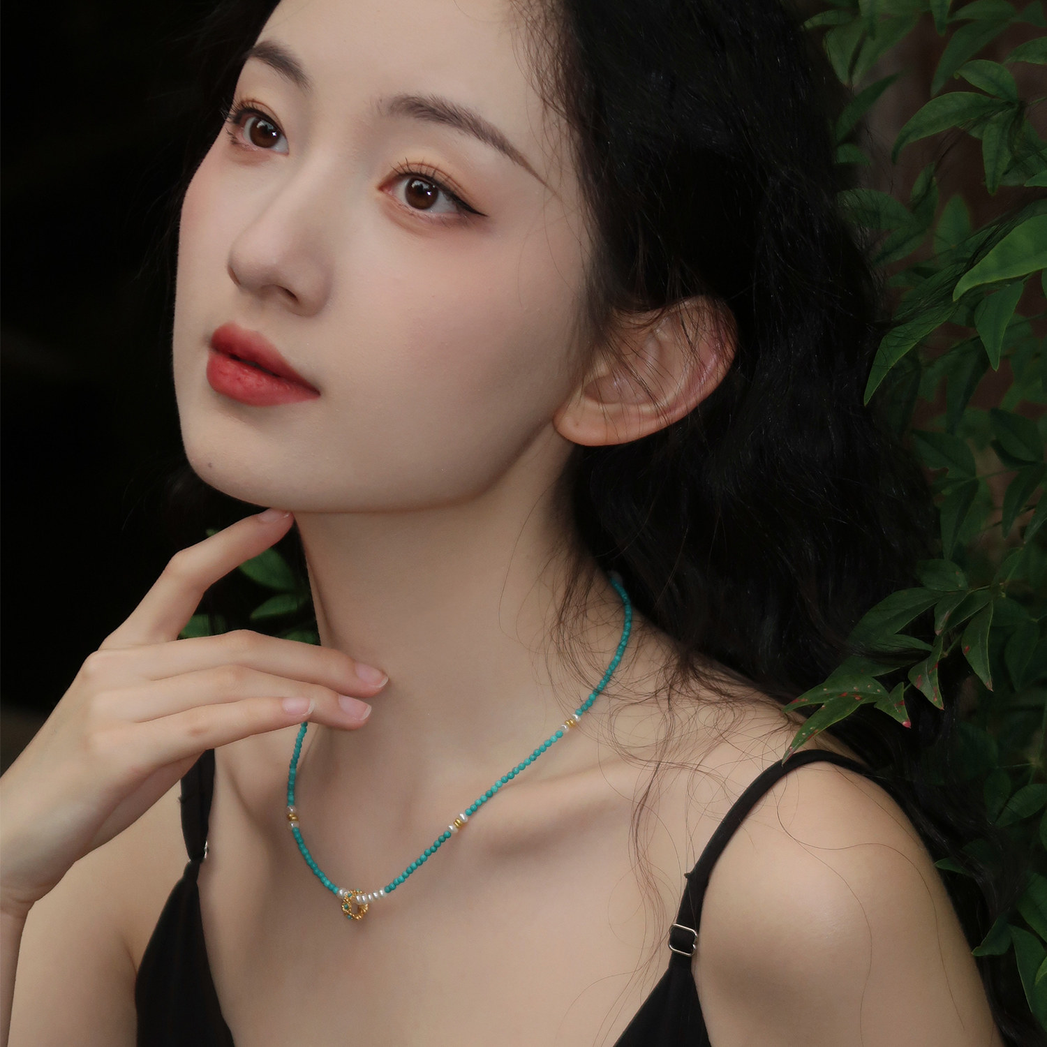 原创轻奢花环天然绿松石珍珠项链女小众设计高级感锁骨链2026年新