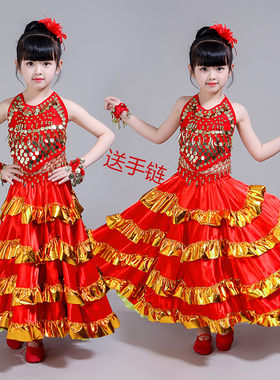 新款女儿童半身大摆裙练习裙演出服装舞台蹈伴舞西班牙开场舞幼儿