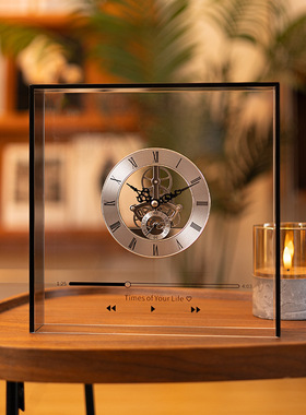 新款悬浮透视半机械式石英座钟现代创意客厅桌面时钟亚克力立式钟