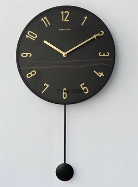 简约北欧岩板钟面时钟金属框大理石纹摇摆钟艺术玄关卧室客厅挂钟