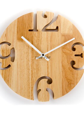 实木挂钟日式原木石英钟表创意北欧简约卧室客厅艺术圆形静音时钟