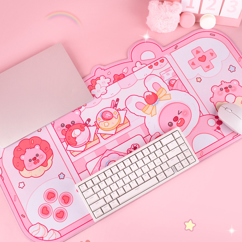WZZZTY粉色少女心鼠标垫 小海狸loopy超大号办公室桌垫电脑键盘垫
