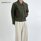 mountain 复古纯色翻领小外套 绿豆 tree穿搭出片神器短款 夹克