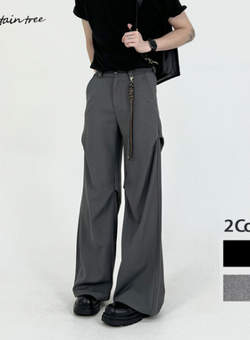 压褶分割 cleanfit小众设计感褶皱宽松休闲阔腿微喇拖地裤男百搭