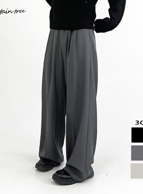 mountain tree纯色黑色垂感宽松直筒休闲西裤男士阔腿百搭拖地裤
