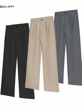 mountain tree松紧腰基础立体双褶位A字型宽松垂感通勤西裤休闲裤