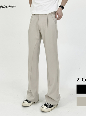 mountain tree松紧腰纯色百搭解构vibe微喇西裤cleanfit休闲裤男