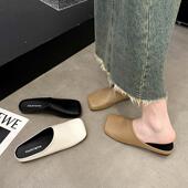 软皮软底一脚蹬懒人休闲凉拖鞋 新款 女外穿2024夏季 平底包头半拖鞋