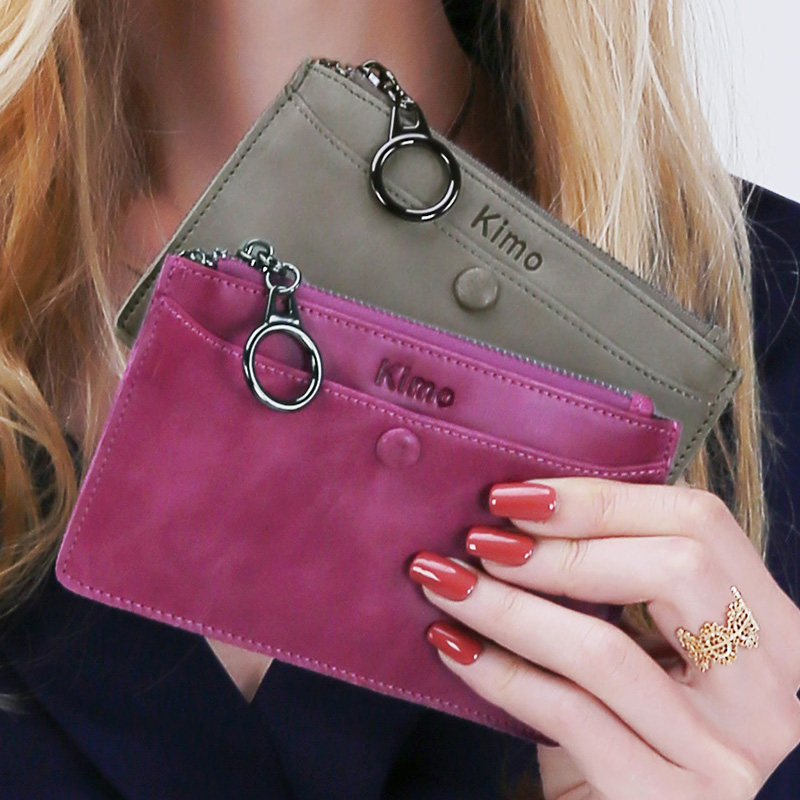 KIMO新款真皮钱包 女牛皮拉链零钱包简约多功能欧美时尚硬币包