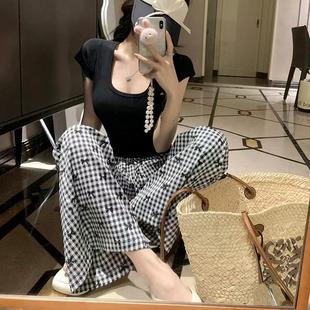 2026新款睡裤休闲女裤居家光滑柔软裤时尚高级显瘦高腰垂感阔腿裤