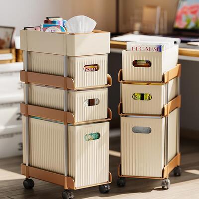 桌下置物架办公室书包神器可移动落地书架零食架小推车缝隙收纳柜