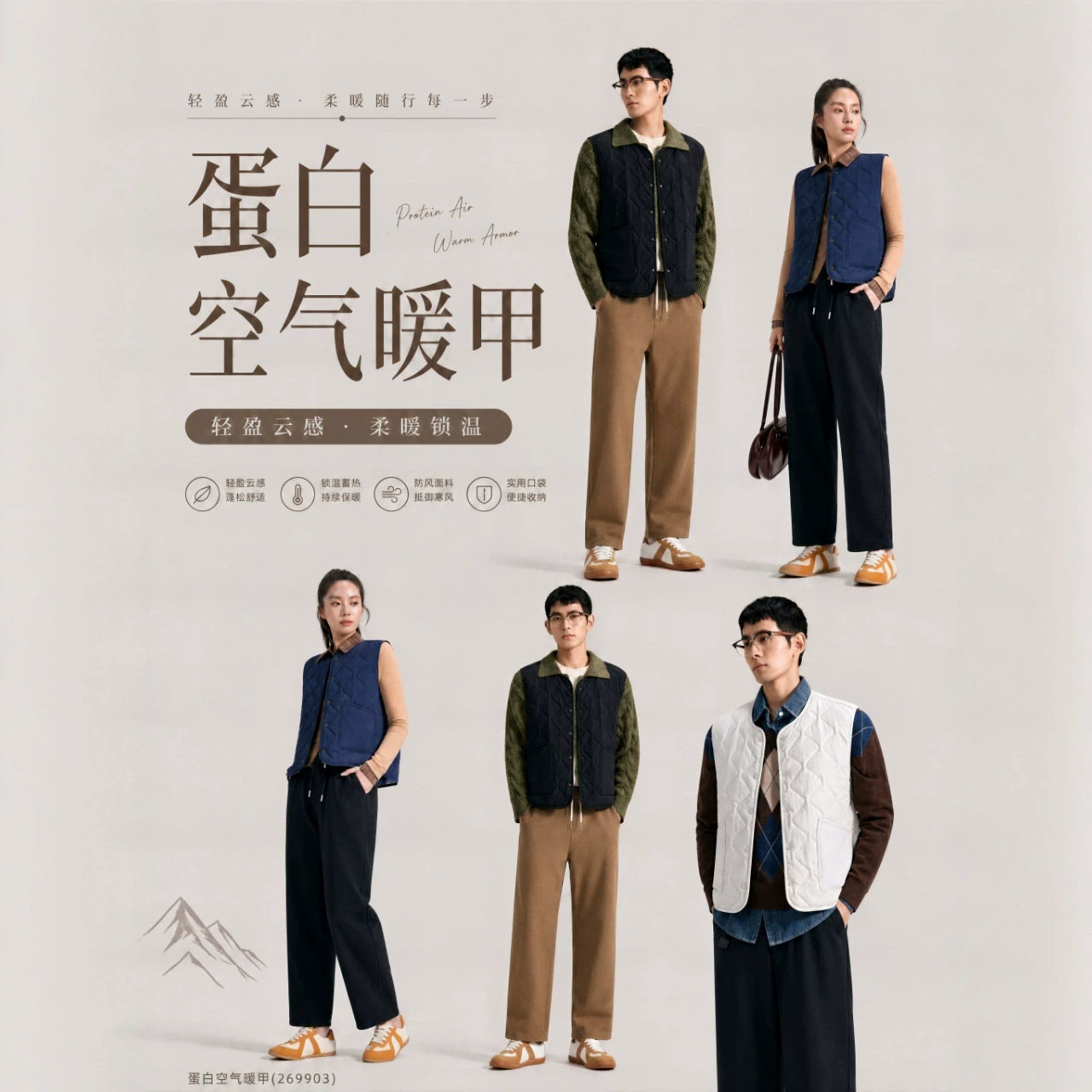 2026新款蛋白空气暖甲马甲男款宽松无领仿羊绒保暖外穿坎肩背心图片