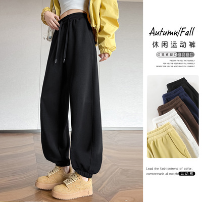 运动裤女春秋季薄款2025新款小个子黑色宽松显瘦休闲束脚灯笼