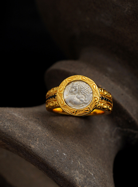 喻棠italks|LION|925银镀金复刻希腊古币戒指港工优雅大方女