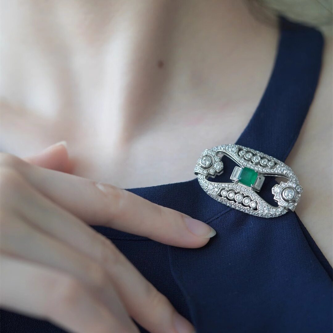 玫瑰剧院|925银镀金art deco风格对称复古胸针女