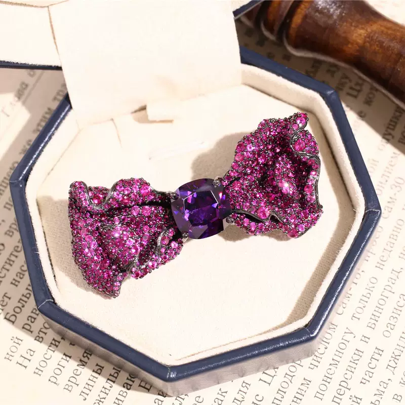 Fuchsia three dimensional brooch with bow, style, silver 925 sample