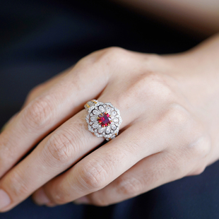 喻棠italks|壁炉梦话|925银镀金意大利工艺币戒指仿红宝石复古