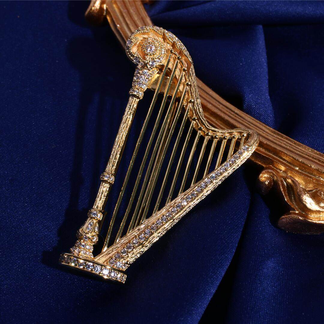 italks喻棠|游吟诗人|质感竖琴胸针吊坠两用拉丝复古925银厚镀金