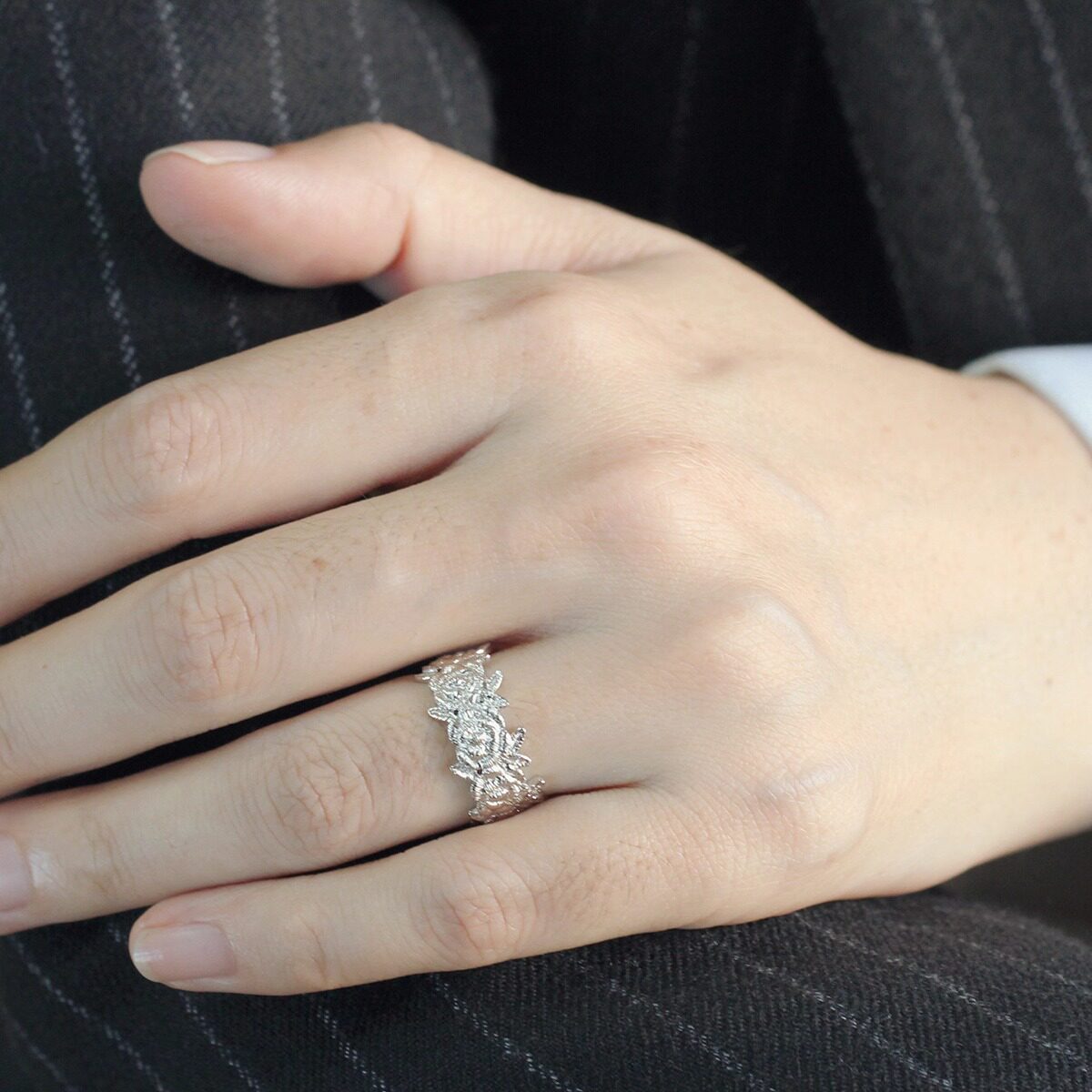 喻棠925银织物质感戒指