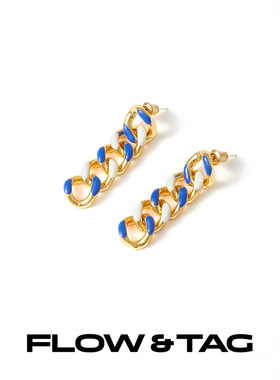 FlowTag 黄铜镀18k真金 滴油工艺拼接链条蓝白色金属个性耳饰耳环