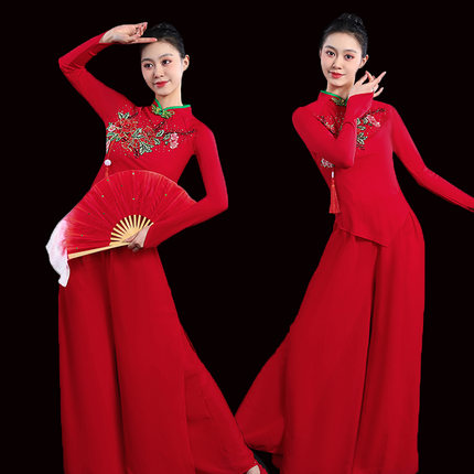 喜庆秧歌服演出服女2026新款胶州秧歌舞广场舞扇子手绢舞红色套装