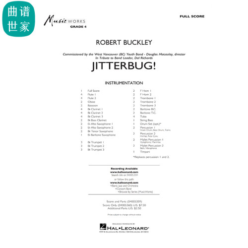 【管乐团】吉特巴舞曲Jitterbug! 管乐合奏 总谱 分谱mp3 比赛